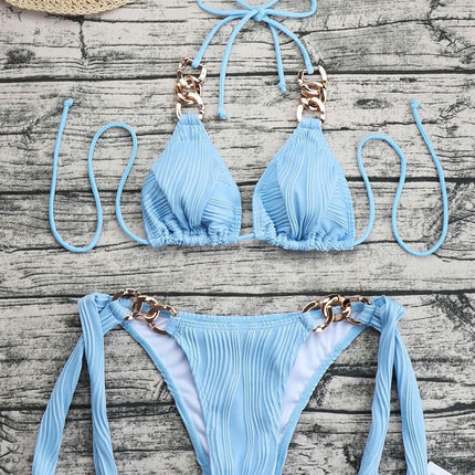 Women Two Piece Bikini Swimsuit Sexy Halter Tie Side Triangle Bathing Suits Sets