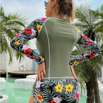Women Two Piece Rash Guard Long Sleeve Bathing Suit Print Swim Shirt with Boyshorts