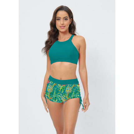 Women High Waisted Bikini Sets Two Piece Swimsuit High Neck Bathing Suits with Boyshorts