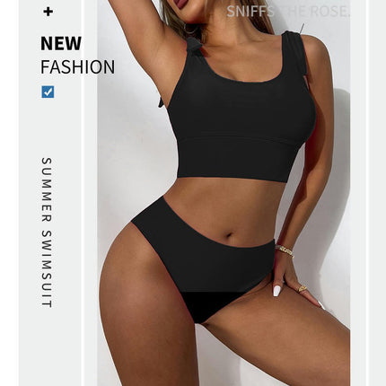 Women High Waisted Two Piece Bikini Sports Swimsuit Scoop Neck Bathing Suit