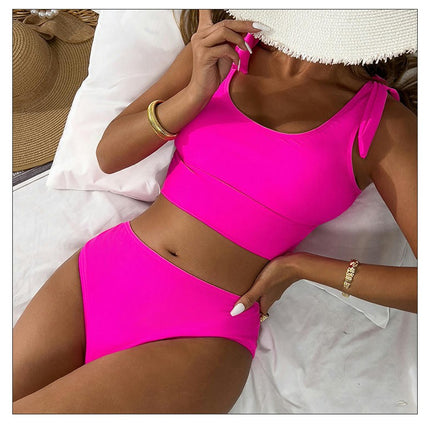 Women High Waisted Two Piece Bikini Sports Swimsuit Scoop Neck Bathing Suit