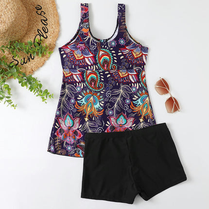 Womens Tankini Swimsuits Flowy Swimdress Two Piece Bathing Suits with Boyshorts