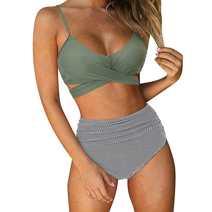 Women's Two Piece Swimsuits Tummy Control High Waisted Bathing Suit Tie Back Swimsuit 1