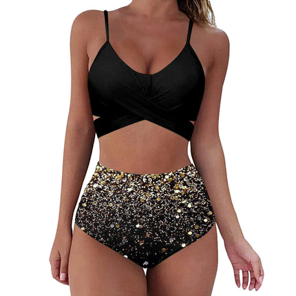 Women's Two Piece Swimsuits Tummy Control High Waisted Bathing Suit Tie Back Swimsuit 1