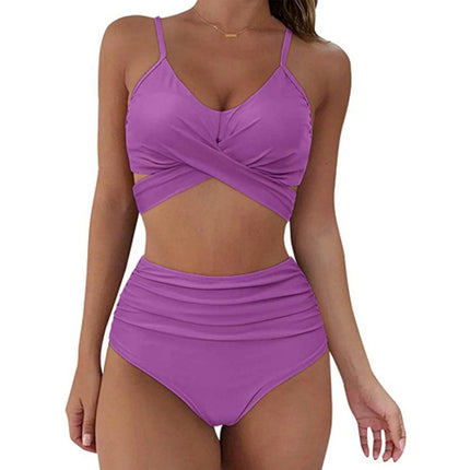 Women's Two Piece Swimsuits Tummy Control High Waisted Bathing Suit Tie Back Swimsuit