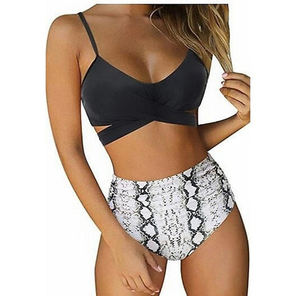 Women's Two Piece Swimsuits Tummy Control High Waisted Bathing Suit Tie Back Swimsuit