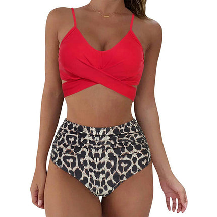Women's Two Piece Swimsuits Tummy Control High Waisted Bathing Suit Tie Back Swimsuit