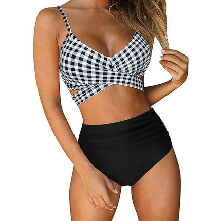 Women's Two Piece Swimsuits Tummy Control High Waisted Bathing Suit Tie Back Swimsuit