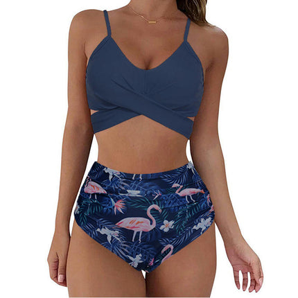 Women's Two Piece Swimsuits Tummy Control High Waisted Bathing Suit Tie Back Swimsuit 1