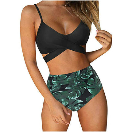 Women's Two Piece Swimsuits Tummy Control High Waisted Bathing Suit Tie Back Swimsuit 1