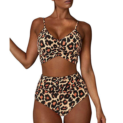 Women's Two Piece Swimsuits Tummy Control High Waisted Bathing Suit Tie Back Swimsuit