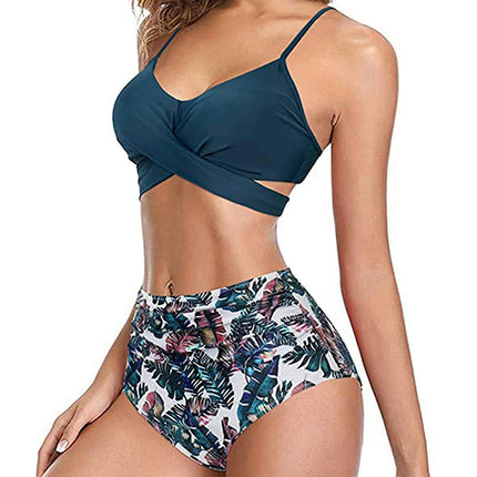 Women's Two Piece Swimsuits Tummy Control High Waisted Bathing Suit Tie Back Swimsuit 1