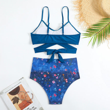 Women's Two Piece Swimsuits Tummy Control High Waisted Bathing Suit Tie Back Swimsuit 1