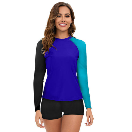 Women Two Piece Rash Guard Long Sleeve Bathing Suit Print Swimwear with Boyshorts