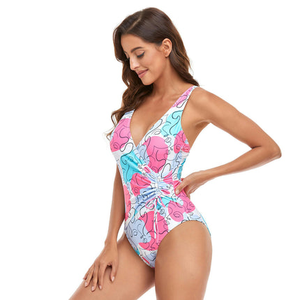 Women's Wrap One Piece Swimsuit V Neck Swimwear Tummy Control Bathing Suit
