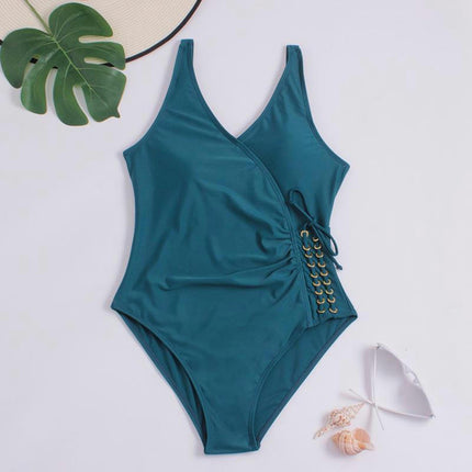 Women's Tummy Control One Piece Swimsuits Slimming Bathing Suits Sexy V Neck Ruched Swimwear