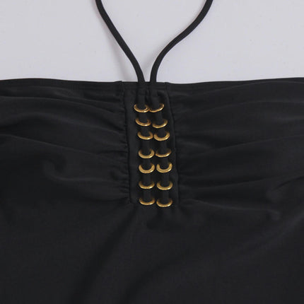 Women's Ruched One Piece Swimsuit Tummy Control Halter Bandeau Bathing Suit