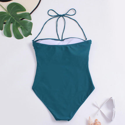 Women's Ruched One Piece Swimsuit Tummy Control Halter Bandeau Bathing Suit