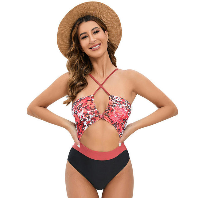 Women's One Piece Swimsuit Sexy Cutout Halter Bathing Suits Crossover Swimwear