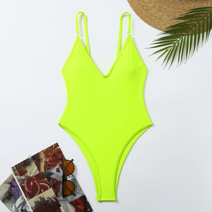 Women's One Piece Swimsuit V Neck High Cut Bathing Suit Slimming Tummy Control Swimwear