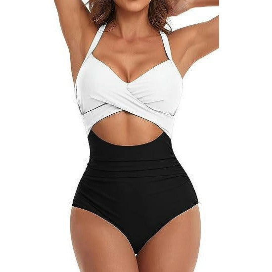Womens One Piece Swimsuits Tummy Control Cutout Twist Front Bathing Suits Wrap Swimwear