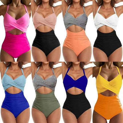 Womens One Piece Swimsuits Tummy Control Cutout Twist Front Bathing Suits Wrap Swimwear 1
