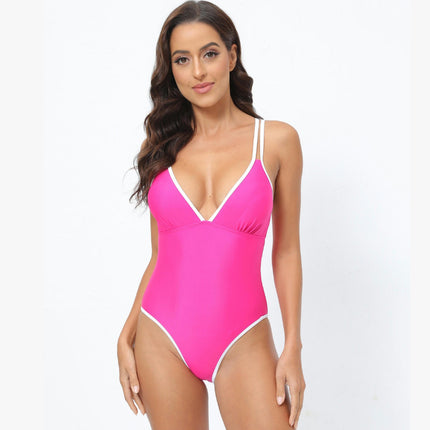 Womens One Piece Swimsuits Tummy Control Criss Cross Back Color Block V Neck Bathing Suit