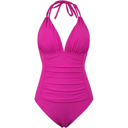 Women's One Piece Bathing Suits Tummy Control Slimming Swimsuits V Neck Ruched Swimwear