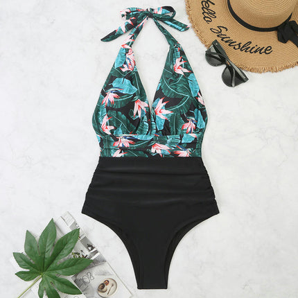 Women's One Piece Bathing Suit Deep V Neck Swimsuits High Waisted Swimwear