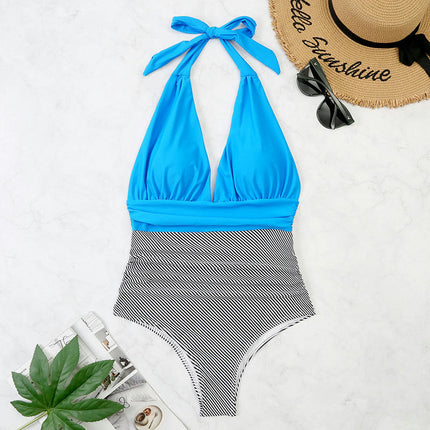 Women's One Piece Bathing Suit Deep V Neck Swimsuits High Waisted Swimwear