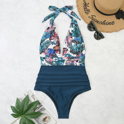 Women's One Piece Bathing Suit Deep V Neck Swimsuits High Waisted Swimwear
