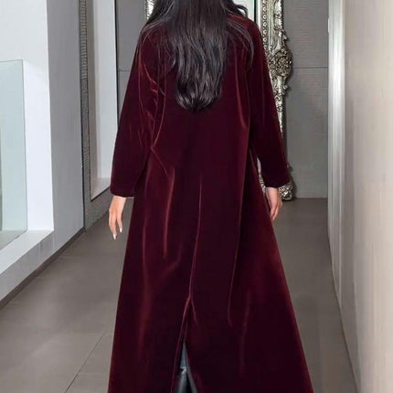 Women's Single Button Breasted Lapel Midi Long Vintage Velvet Trench Coat