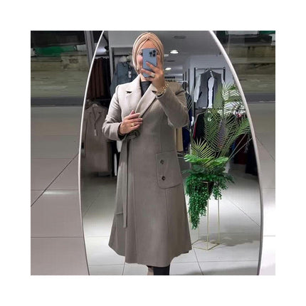 Women's Long Coat Fashion Casual Lapel Side Waist Tie Dress Outerwear