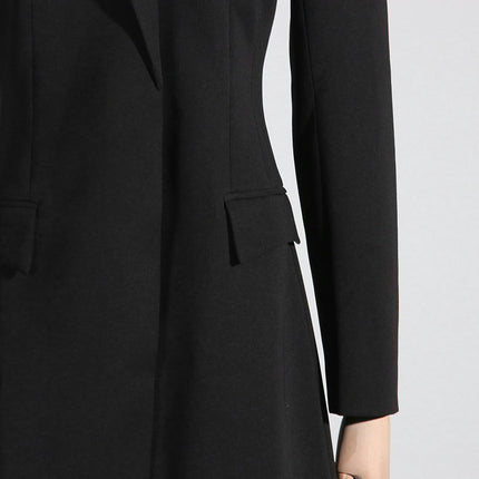 Women's Front Opening Extra Long Cardigan Coat Notch Lapel Autumn Jacket with Pockets