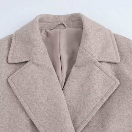Women's Oversized Notched Collar Wool Blend Single Breast Midi Long Trench Coat