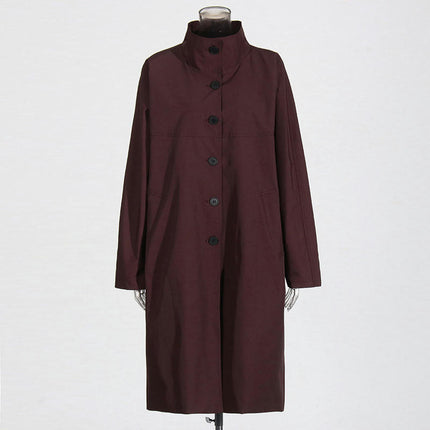 Women's Long Loose Coat Single Breasted Trench Coat Lapel Long Jacket Coat with Pockets