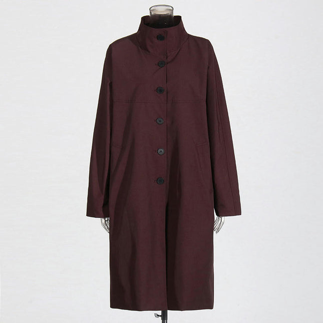 Women's Long Loose Coat Single Breasted Trench Coat Lapel Long Jacket Coat with Pockets