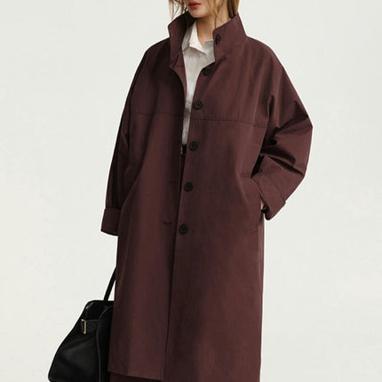 Women's Long Loose Coat Single Breasted Trench Coat Lapel Long Jacket Coat with Pockets