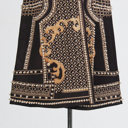 Women's Retro Palace Style Beaded Print V-Neck Long Sleeve Cardigan Jacket