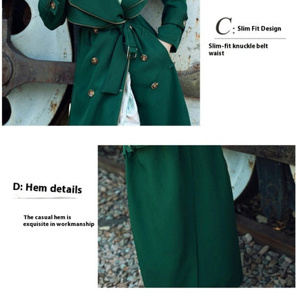 Women's Trench Coat Long Double-Breasted Spring Fall Fashion Lapel Overcoat Outerwear With Belt