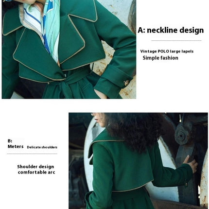 Women's Trench Coat Long Double-Breasted Spring Fall Fashion Lapel Overcoat Outerwear With Belt
