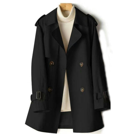 Trench Coat Women Double Breasted Windproof Classic Lapel Belted Long Outerwear Overcoat