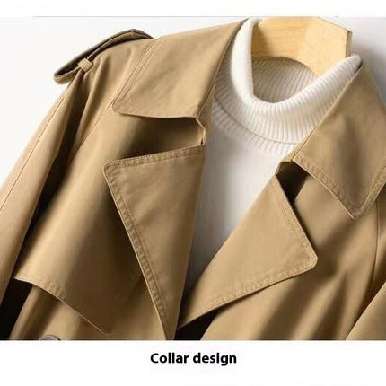 Trench Coat Women Double Breasted Windproof Classic Lapel Belted Long Outerwear Overcoat