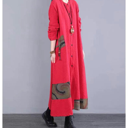 Women's Long Fashionable Literary Windbreaker Jacket Clothing Casual Plus Size Patch Stitching Outerwear