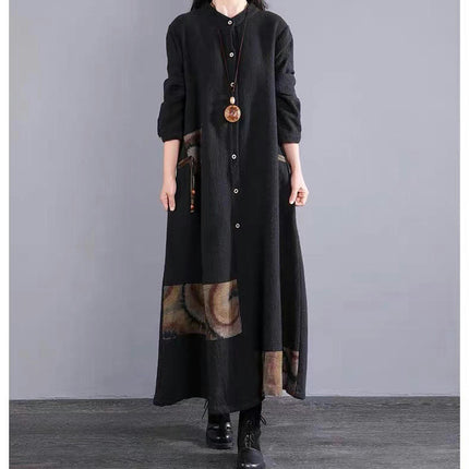 Women's Long Fashionable Literary Windbreaker Jacket Clothing Casual Plus Size Patch Stitching Outerwear