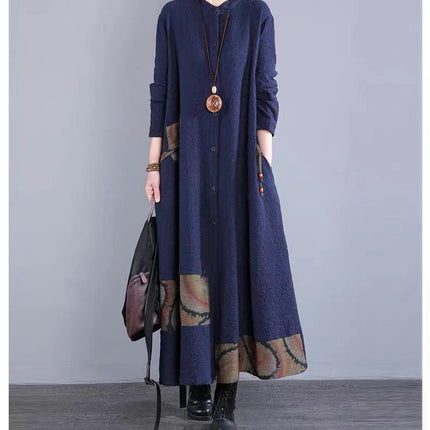 Women's Long Fashionable Literary Windbreaker Jacket Clothing Casual Plus Size Patch Stitching Outerwear