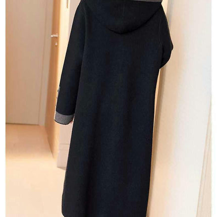 Women's Color Matching Open Front Oversized Hooded Long Cardigan Sweaters with Pockets