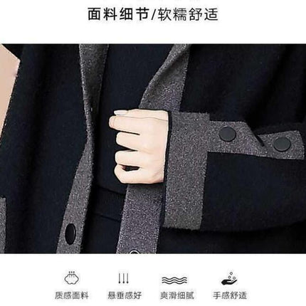 Women's Color Matching Open Front Oversized Hooded Long Cardigan Sweaters with Pockets