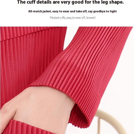Women's Pleated Double-Breasted Long-Sleeved Jacket-Casual Loose Suit Collar Cape Coat
