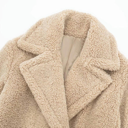 Women Long Sherpa Coat - Fuzzy Faux Fur Trench Jackets Winter Fleece Button Cardigan